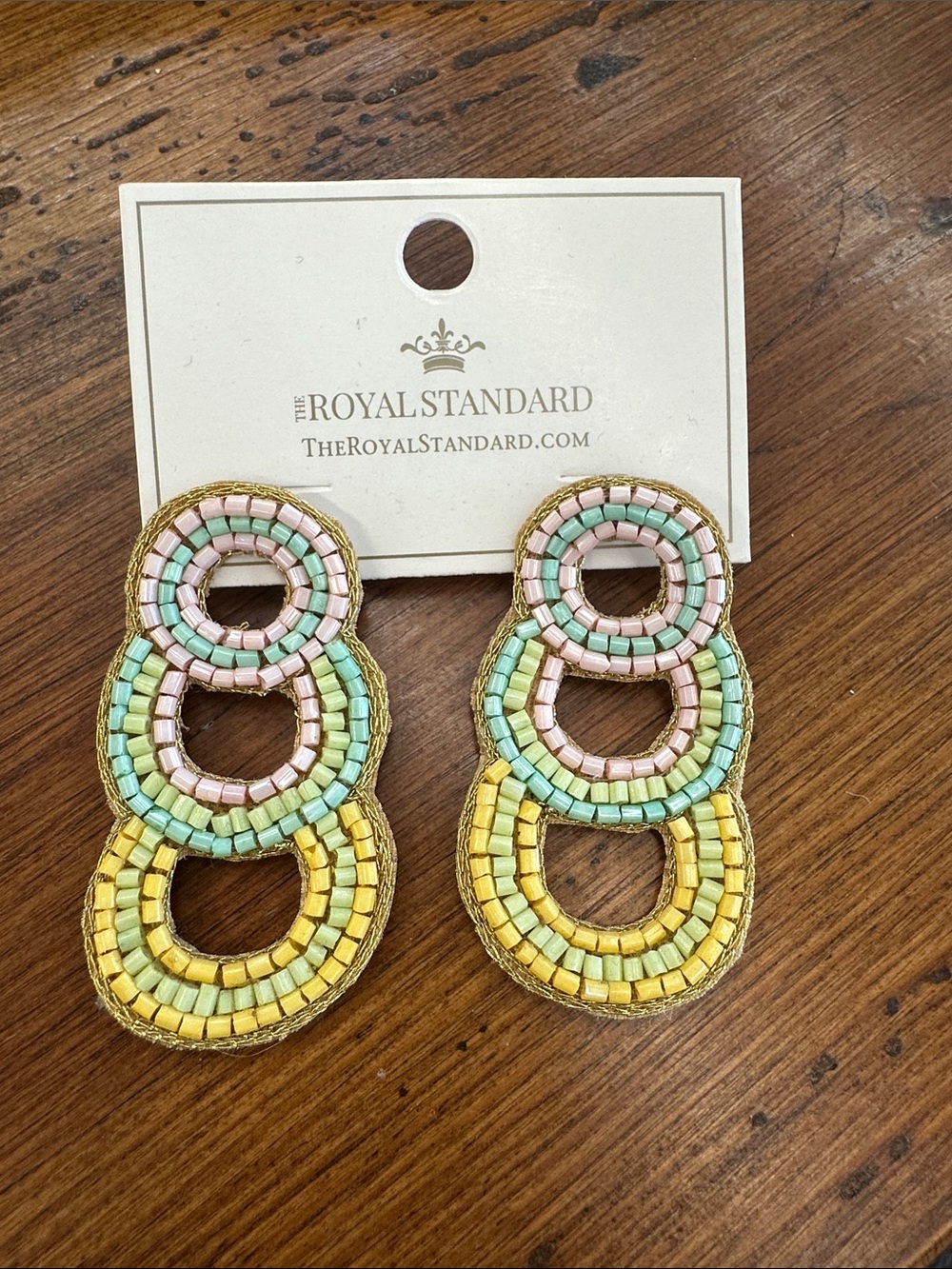 The Royal Standard Pastel Triple Loop Beaded Earrings - Pink, Mint & Yellow